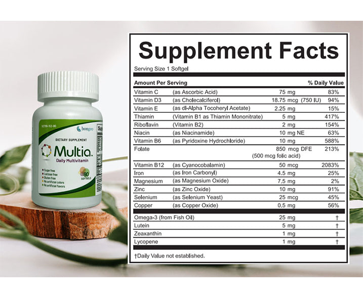 Multia Daily Multivitamin bottle with Supplement Facts