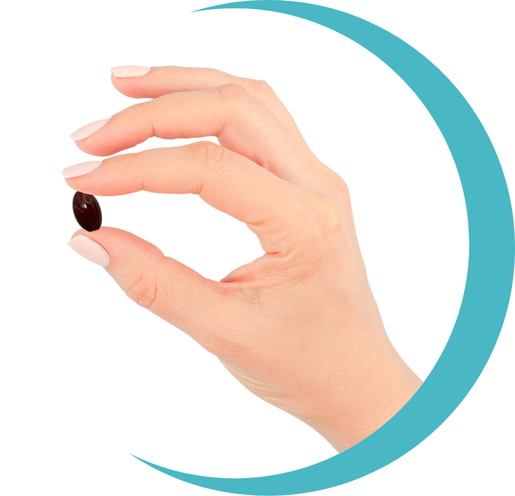 Hand holding Tendera-OB pill embedded in a logo design