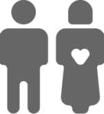 A silhouette of a man and woman standing side by side, with a heart-shaped symbol gently placed in the woman's stomach.